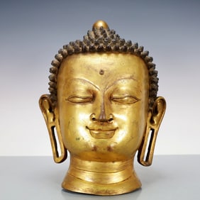 A Exquisite Gilt Bronze Buddha head