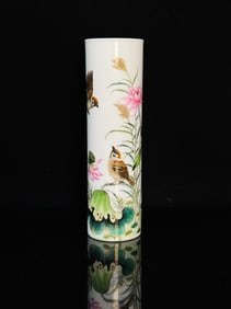 An Exquisite Enamel Flower and Bird Pattern with poem Brush Pot