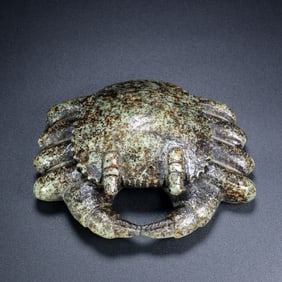 An Exquisite White Jade Crab Ornament