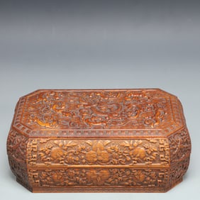 A Exquisite Boxwood Flower and Fruit Pattern Dragon Pattern with poem Box