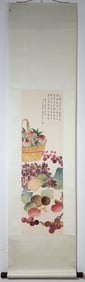A Chinese Vertical Scroll Ink Painting of Flower and Fruit on Paper