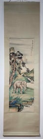 A Chinese Vertical Scroll Ink Painting of Elephant on Paper