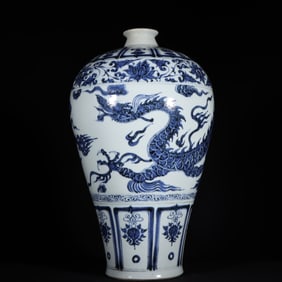An Exquisite Blue and White Dragon Pattern Lotus Pattern Vase