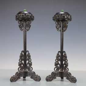 A Exquisite A pair of Zitanwood Flower Pattern Censer
