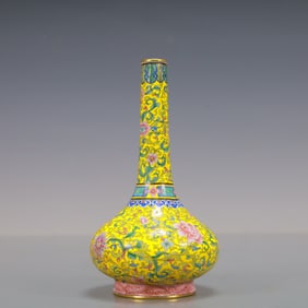 A Exquisite Coppery Enamel Lotus Pattern Vase