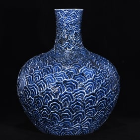 An Exquisite Blue and White Seawater Pattern Vase