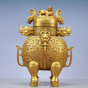 A Exquisite Gilt Bronze Beast-Face Pattern Censer
