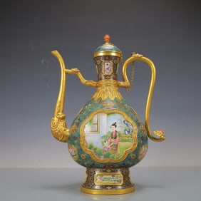 A Exquisite Coppery Enamel Lotus Pattern Character and Story Pattern Ewer