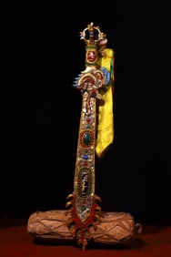 An Exquisite Bronze Inlaid Gems Sword Ornament