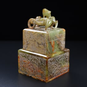 An Exquisite White Jade Hunting Pattern Auspicious Beast Seal