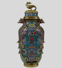 A Exquisite Cloisonne Lotus Pattern Phoenix Pattern Vase