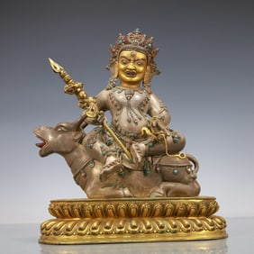 A Exquisite Gilt Bronze Inlaid Gems Statue of Vajra