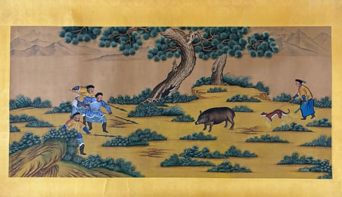 An Fabulous Chinese Ink Hunting By Silk