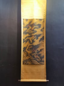 A Chinese Vertical Scroll Ink Painting of Dragon on Silk