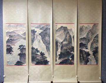 A Chinese Vertical Scroll Ink Painting of Landscape on Paper