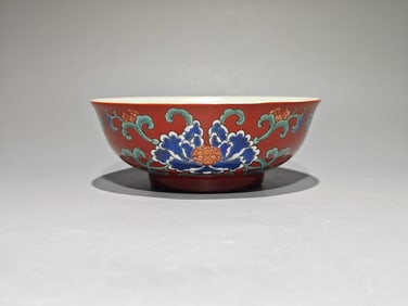 An Exquisite Enamel Coral Red Glazed Lotus Pattern Bowl