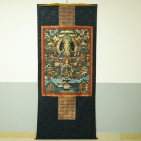 An Exquisite Brocade Painted Color Buddha Statue Tangka