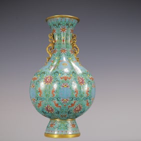 A Huge Cloisonne Lotus and Bats Pattern Dragon-Ears Vase