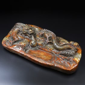 An Exquisite White Jade Dragon Pattern Inkstone