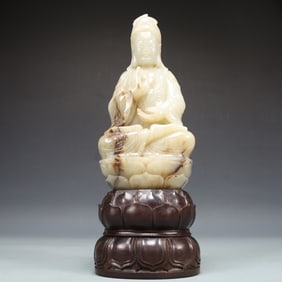 A Exquisite White Jade Statue of Avalokitesvara
