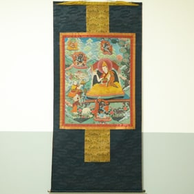 An Exquisite Brocade Painted Color Buddha Statue Tangka