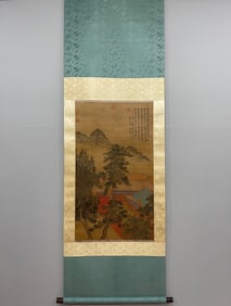 A Chinese Vertical Scroll Ink Painting of Landscape on Silk