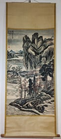 A Chinese Vertical Scroll Ink Painting of Landscape on Paper