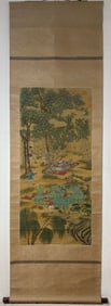 A Chinese Vertical Scroll Ink Painting of Character and Story on Silk