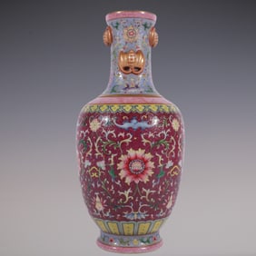 An Exquisite Famille-Rose Ruby Red-Glazed Lotus Pattern Vase