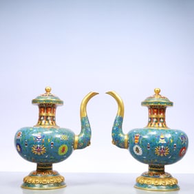 A Exquisite A pair of Cloisonne Lotus Pattern Eight Treasures Pattern Teapot