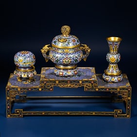 A Exquisite A Set of Cloisonne Lotus Pattern Censer Vase