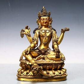 A Exquisite Gilt Bronze Six-arms Statue of Avalokitesvara