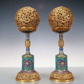 A Exquisite A pair of Cloisonne Gilt Bronze Dragon and Phoenix Pattern Ornament