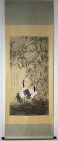 A Chinese Vertical Scroll Ink Painting of Flower and Bird on Paper