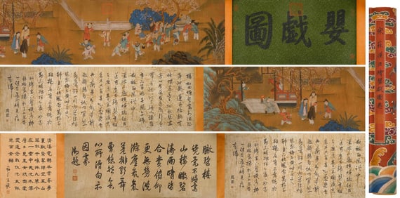A Chinese Vertical Scroll Ink Painting of Character and Story on Silk
