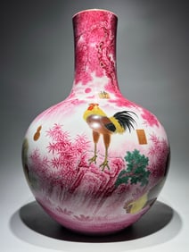 An Exquisite Enamel Rooster Pattern Pine, Bamboo and Plum Blossom Pattern with poem Vase