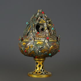 An Exquisite Bronze Inlaid Gold and Silver Inlaid Turquoise Censer