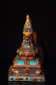 An Exquisite Bronze Inlaid Gems Pagoda