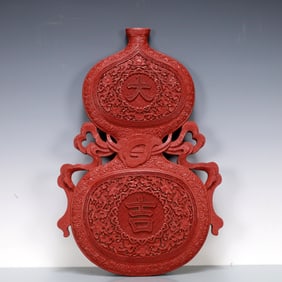 A Exquisite Carved Red Lacquer Flower Pattern Gourd-Shaped Pendant