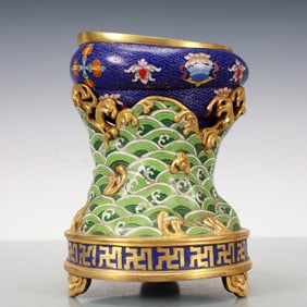 A Exquisite Cloisonne Gilt Bronze Seawater Pattern Eight Treasures Pattern Jar