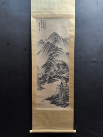 A Chinese Vertical Scroll Ink Painting of Landscape on Paper