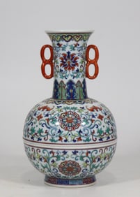 An Exquisite Doucai Lotus Pattern Double-Ears Vase