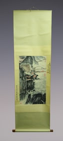 An Exquisite Chinese Vertical Scroll Ink Painting of Landscape on Pape
