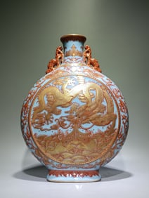An Exquisite Sky Blue Glazed Iron-Red Painted Gold Dragon Pattern Seawater Pattern Lotus Pattern