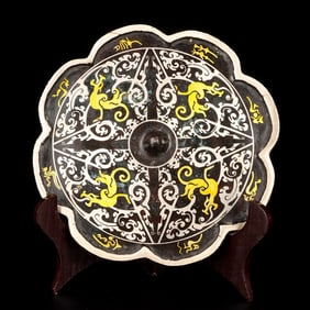 An Exquisite Bronze Inlaid Gold and Silver Dragon Pattern Mirror