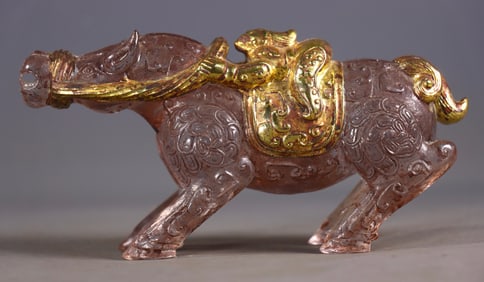 An Exquisite Crystal Cover with Gold Horse Ornament
