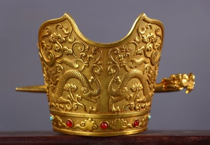 An Exquisite Gilt Bronze Inlaid Gems Dragon Pattern Hair Band