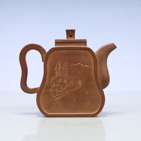 A Exquisite Purple Sands Landscape Pattern with poem Teapot