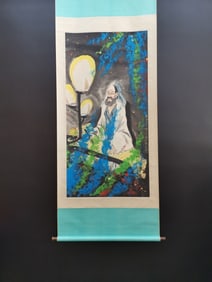 A Chinese Vertical Scroll Ink Painting of Character and Story on Paper