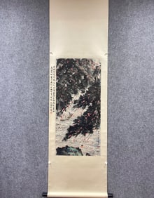 A Chinese Vertical Scroll Ink Painting of Landscape and Figure on Paper